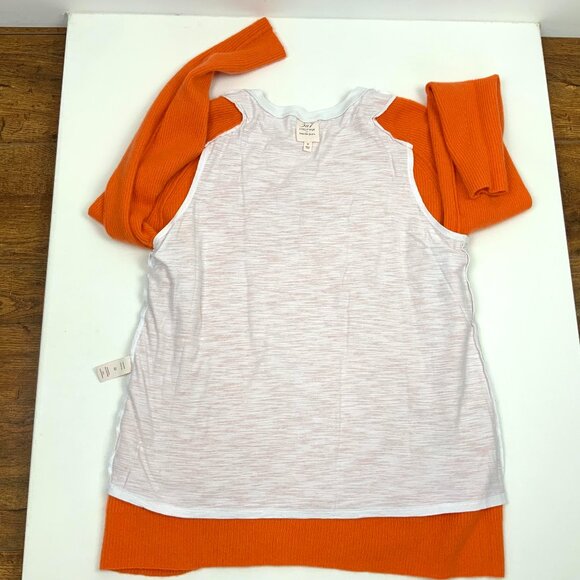 Cinq à Sept Orange 100% Cashmere White T-Shirt Layered Knit Sweater Sz M - Picture 14 of 16